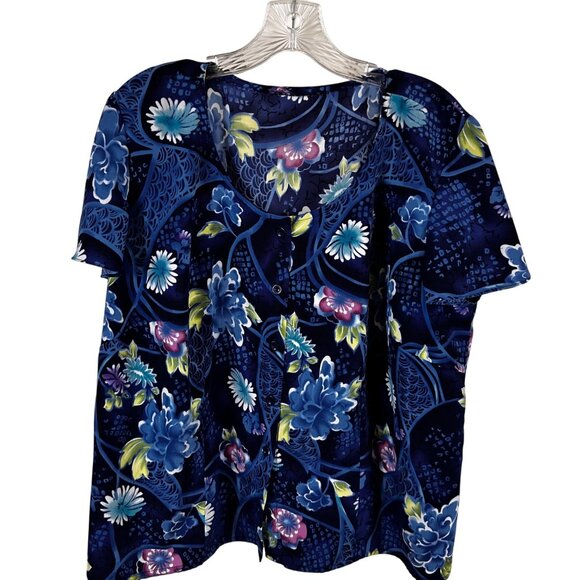 Womens Size XL Floral Patterned Womens Blouse Short Sleeve Button-Up - Picture 1 of 14